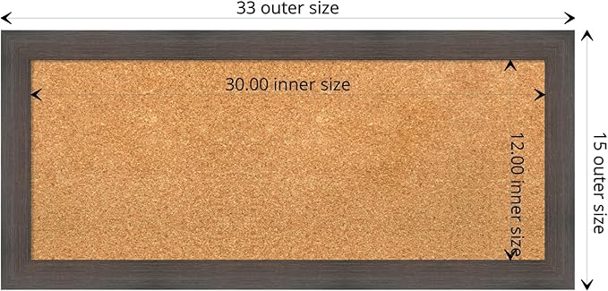 Amanti Art Natural Cork Board for Wall, 15x33 Vision Board with Brown Wood Frame, Medium Corkboard Office Decor for Home Organization, Rustic Farmhouse Corkboard Pinboard to display items for home