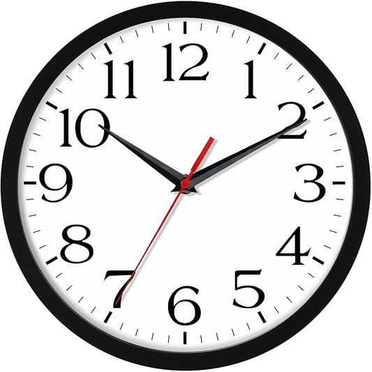 DAXSMY 14 Inch Wall Clock - Battery Operated, Silent Non-Ticking Analog Sweep Movement - Easy to Read Numbers for Home, Office, Kitchen, Classroom (Black)