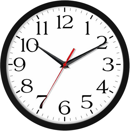 DAXSMY 10 Inch Wall Clock - Battery Operated, Silent Non-Ticking Analog Sweep Movement - Easy to Read Numbers for Home, Office, Kitchen, Classroom (Black)