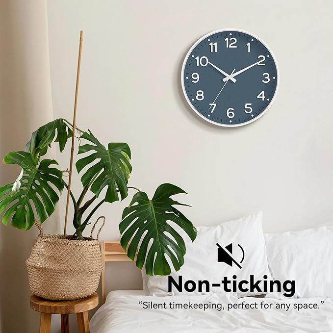 Roymnie Wall Clock 12 Inch Silent Wall Clocks Battery Operated- Modern Non Ticking Analog Clock Decorative for Living Room Bedroom Office Kitchen(Azure Blue)