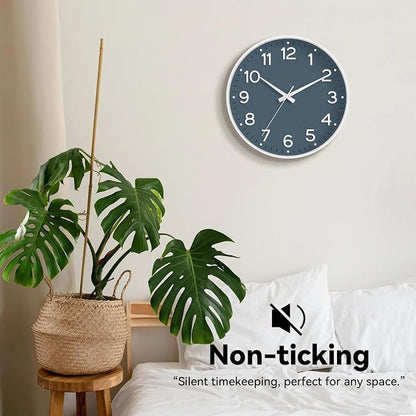 Roymnie Wall Clock 10 Inch Silent Wall Clocks Battery Operated-Modern Non Ticking Analog Clock Decorative for Kitchen Bedroom Office Bathroom(Azure Blue)