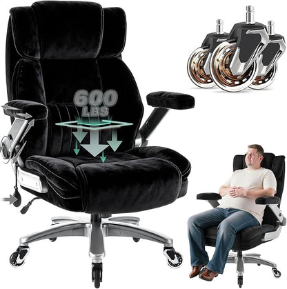 600LBS Large Fabric Heavy Duty Office Chair with 5D Flip Arms, Comfy Big and Tall Office Chair with Pocket Spring Cushion, Large High Back Computer Desk Chair with Adjustable Lumbar Support