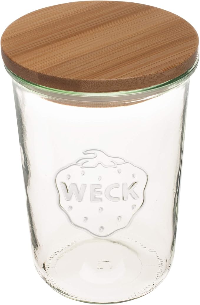 Weck Canning Jars 743-25.3 fl. oz Weck Mold Jars - Eco-Friendly Canning Jar - Storage for Food, Yogurt with Air Tight Seal and Lid - 3/4 Liter Tall Jars Set - Set of (2 Jars with Wooden Lids)