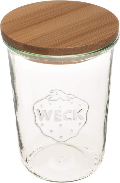Weck Canning Jars 743-25.3 fl. oz Weck Mold Jars - Eco-Friendly Canning Jar - Storage for Food, Yogurt with Air Tight Seal and Lid - 3/4 Liter Tall Jars Set - Set of (2 Jars with Wooden Lids)