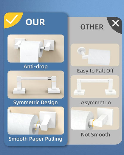 Ruacq Toilet Paper Holder-White Tissue Roll Holder Double Post Pivoting Square Base Wall Mounted for Bathroom