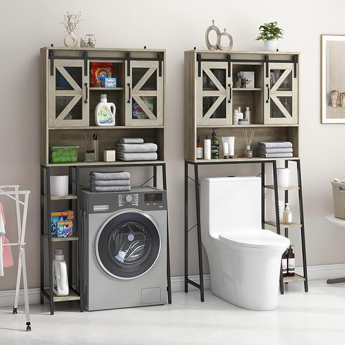 Vabches Over The Toilet Storage Cabinet, Farmhouse Storage Cabinet Over Toilet with Sliding Barn Door，Home Space-Saving Toilet Rack, for Bathroom, Restroom, Laundry(Grey).