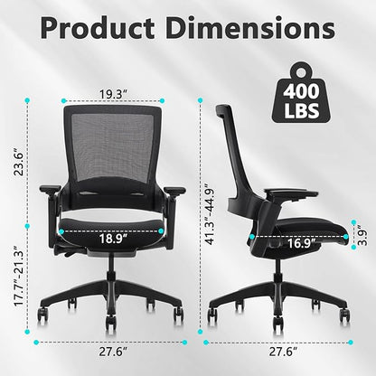 CLATINA Office Chair Swivel Executive Chair, Adjustable Ergonomic Computer Chair with 3D Armrest and Lumbar Support, Mesh Backrest Task Chair for Home Office Conference Room, Studio, 2 Pack