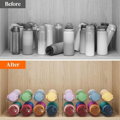 Lifewit Stackable Water Bottle Organizer for Cabinet, Plastic Bottle Holder Fits Bottles/Tumblers up to 3.8" Diameter for Pantry/Countertop, 4 Tier Holds 16 Bottles 41 x 20 x 34 cm/16 x 8 x 13.4
