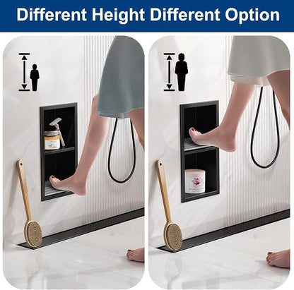 Qeke Shower Foot Rest for Shaving Legs, 304 Stainless Steel Footrest Niche with Shaving Holder, Recessed Shower Niche for Shaving Legs, Matte Black, 5.9" X 12.3"