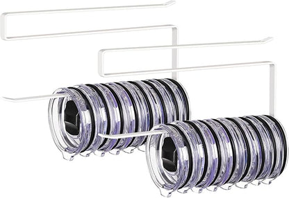 2 Pack Tumbler Lid Organizer, Horizontal Tumbler Lid Storage Hook to Hold Up 20 Lids, Space Saving Cup Lid Holders Under Cabinet Tumbler Lid Hook for Kitchen Organizer, Paper Towel Rack Hanger (White)
