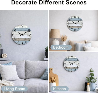 JoFomp 8 Inch Wooden Wall Clocks Battery Operated, Silent Wall Clock Non Ticking, Coastal Country Design Rustic Wall Clocks for Living Room Decor, Small Wall Clock for Bedroom Kitchen Bathroom