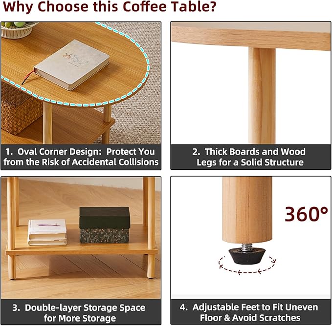 Aibiju Wooden Tea Table Small Coffee Table, 2 Tier Coffee Table for Living Room, 35x16x17inch Tea Table Stand with Storage Shelf Natural Wood Color YD-012N