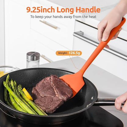 600ºF Heat Resistant Silicone Turners: U-Taste 13.6in Long Solid & Slotted Kitchen Spatula Flipper, Large Flexible Cooking Utensil for Flipping Egg, Pancake in Nonstick Cookware(Orange, 2PCS)
