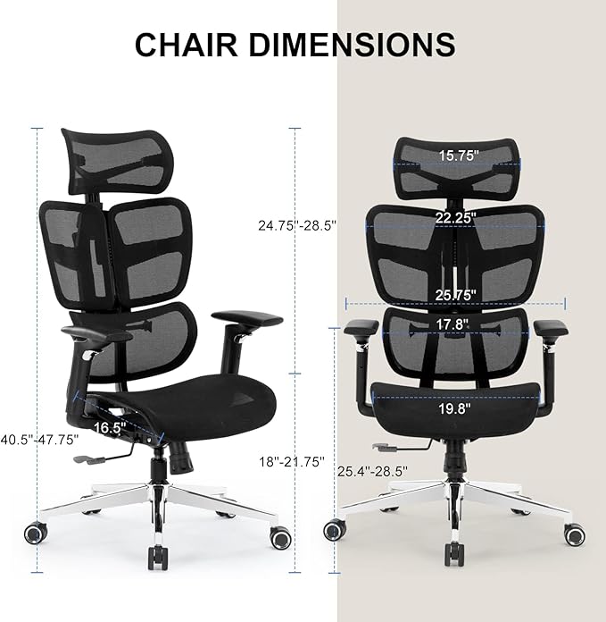 Office Chair Ergonomic Desk Chair, Big and Tall Computer Chair with Adjustable Lumbar Support, Tilt Function Home Office Desk Chairs, Gaming Chair Swivel Executive Task Chair, Black