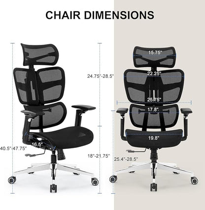 Office Chair Ergonomic Desk Chair, Big and Tall Computer Chair with Adjustable Lumbar Support, Tilt Function Home Office Desk Chairs, Gaming Chair Swivel Executive Task Chair, Black