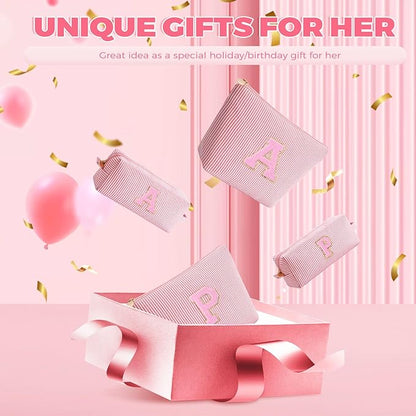 Monogrammed Gifts for Women - Cosmetic Bag for Teen,Initial Cute Makeup Bag Set for Women,Trendy Pouch for Niece Sister Friend Female Her,Birthday Gifts for Daughter - Peach,H