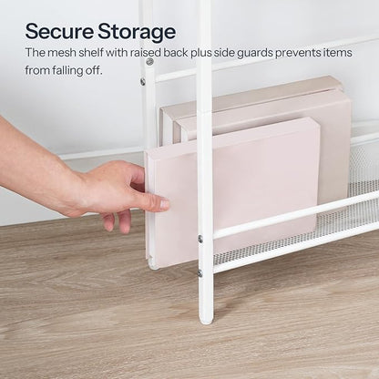HOOBRO Small Narrow Side Table with Charging Station, Skinny End Table for Small Spaces, Slim Nightstand with USB Ports Outlet, Sofa Beside Table with Storage Shelf, White WT102UBZ01