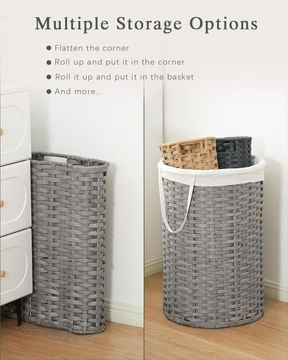 SETVSON Laundry Hamper with Lid Laundry Basket with Lid 19.0 Gal (72 L) Round Laundry Basket Handwoven Rattan Basket with Lid Removable Bag 2 Mesh Bags Handles for Living Room Bathroom Gray