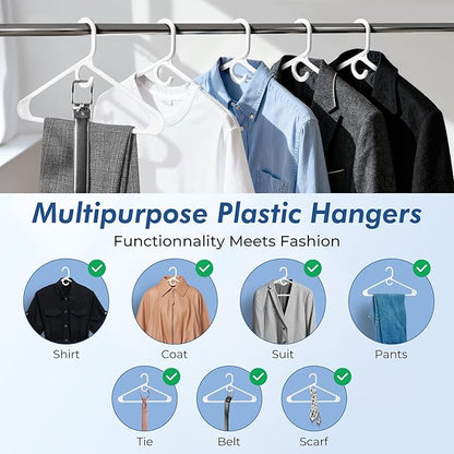 HOUSE DAY Quality Plastic Clothes Hangers 24 Pack – Super Heavy Duty 20lb Capacity Thick Strong Closet Hangers White for Adult Clothing – Durable for Coats, Jackets, Jeans, Pants