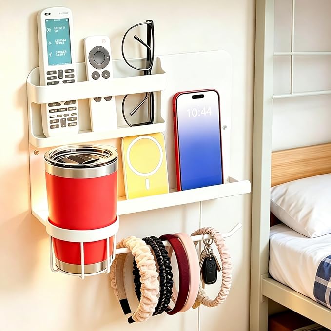 Floating Bedside Wall Organizer & Dorm Decor | Wall Mount Essential Wall Nightstand Bed Shelf for Remote Control Holder, Cool Teen Girls Trendy Stuff, Room Organization