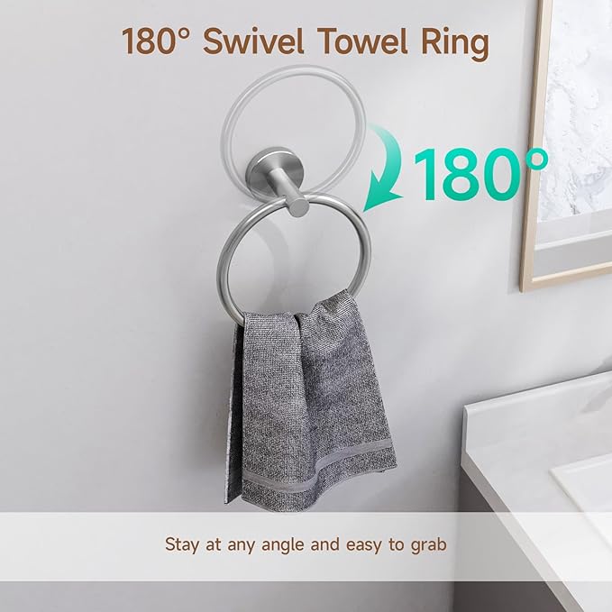 USHOWER Brushed Nickel Bathroom Hardware Set, Modern 24-Inch Towel Bar Set Wall Mounted, Durable SUS304 Stainless Steel Bathroom Accessories Set, 8-Piece