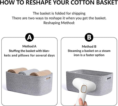 MiniArk Large Storage Baskets for Shelves, Closet Organizers Bins for Clothes Blanket Towels, Baby Nursery, Toy Baskets Box, Woven Rope Baskets, 17 x 13 x 7.5”, 3 Packs Mixed Grey