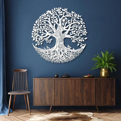 Yemwot Metal Tree of Life Wall Decor, Circle of Life Metal Wall Art, Branch Art, Spiritual Decor, Modern Sculpture, Living Room Bedroom(Sliver-Tree 4,29"x 29"| 76x76cm)