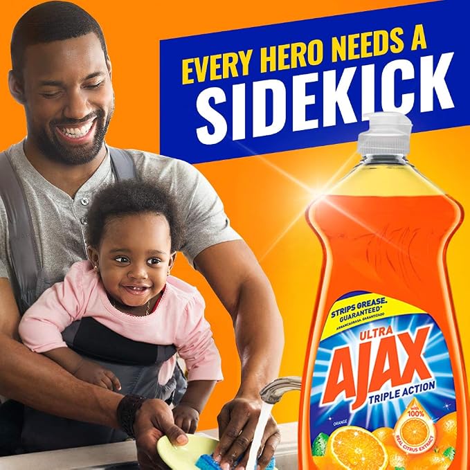 Ajax Ultra Liquid Dish Soap Orange Scent,Triple Action, Mess-Free, Easy-Flip Cap, 52 fl oz Bottle (Pack of 4)