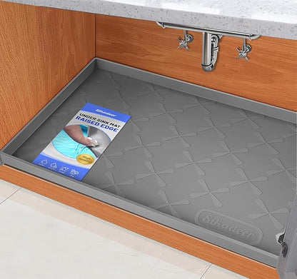 SIKADEER Waterproof Under Sink Mat 22x19, Raised Edge Silicone Mat Under Sink Shelf Liner, Sink Protector Kitchen Cabinet Tray for Bathroom Vanity and Small Cabinets, Cat Food Mat