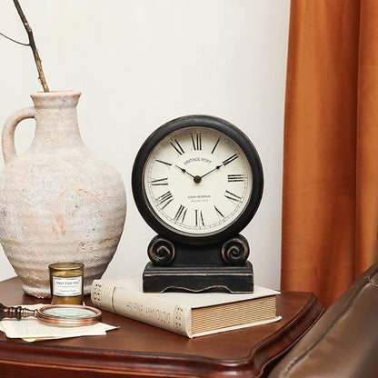 NIKKY HOME Mantel Clock, Retro Desk Clock Silent-Non-Ticking Battery Operated Wooden Mantel Clock for Living Room, Bedroom, Shelf Decoration, Fireplace, Farmhouse Decor