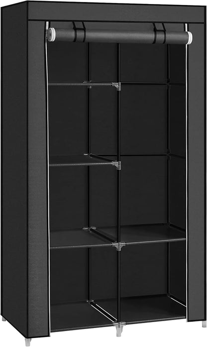SONGMICS Portable Closet, Fabric Wardrobe, Clothes Rack with Shelves, Pockets, Large Capacity, 1 Hanging Rod, 34.6 x 17.7 x 66.1 Inches, Ink Black URYG84BK