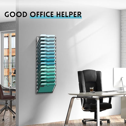 SUPEASY 15-Tier Wall File Organizer, Hanging Wall Files for Papers, Folders, Magazines, Clipboard, Wall Organizer for Office Home School Classroom, Black