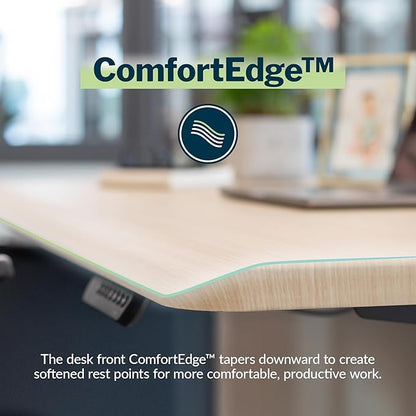 Vari ComfortEdge 60x30 Inch Adjustable Electric Standing Desk – Sit Stand VariDesk with Memory Presets, Sloped Edge, 200 LB Capacity + Tool-Free Assembly (Light Wood Top/Black Legs)