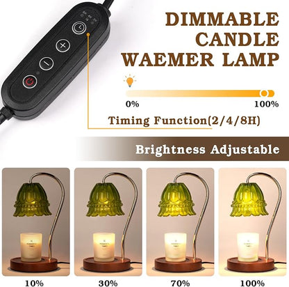 Funistree Flower Candle Warmer Lamp with Timer, Dimmable Candle Lamp Warmer, Christmas Birthday Gifts for Women Mom Her, Housewarming Home Decor, Lotus Wax Warmer for Yankee Candles - Green Flower