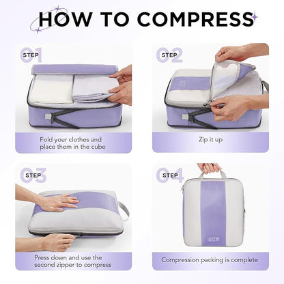 10 Set Compression Packing Cubes for Travel Essentials,Compressible Expandable Packing Cubes for Suitcase,OlarHike Luggage Garment Bags for Travel,Handy Helper for Organizing Clothes(Purple Gray)