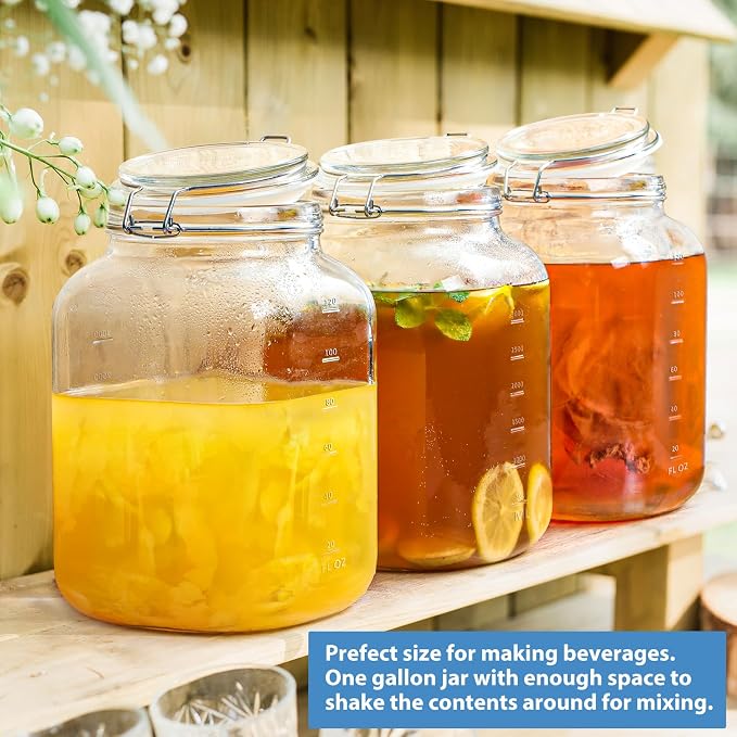 1 Gallon Wide Mouth Glass Jars with Airtight Lids, Large Glass Storage Containers with Lids, 4200 ML Mason Jars with 2 Scales - Canning Jars with Large Capacity, Canister for Pet Food, 2 Pack