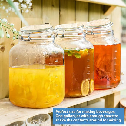 1 Gallon Wide Mouth Glass Jars with Airtight Lids, Large Glass Storage Containers with Lids, 4200 ML Mason Jars with 2 Scales - Canning Jars with Large Capacity, Canister for Pet Food, 2 Pack
