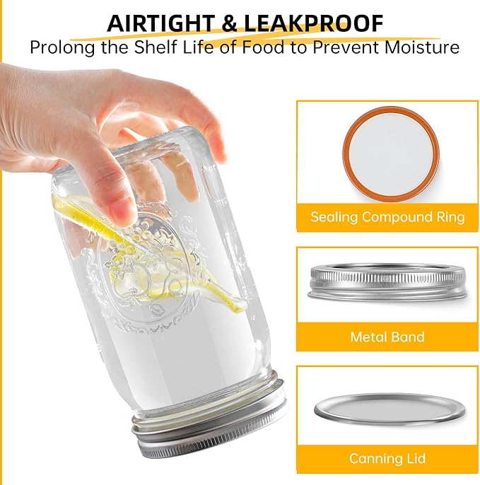 Miuyhji Wide Mouth Mason Jars 32 oz with Lids [9-Pack], Canning Jars with Metal Airtight Lids and Bands, 32 oz Glass Jars for Fermenting, Pickling, Freezing, Preserving, Meal Prep, Jar Décor