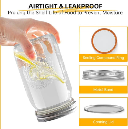 Miuyhji Wide Mouth Mason Jars 32 oz with Lids [2 Pack], Canning Jars with Metal Airtight Lids and Bands, Glass Jars for Fermenting, Pickling, Freezing, Preserving, Meal Prep, Jar Décor