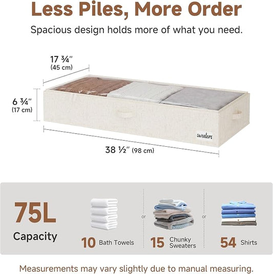 StorageWorks Under Bed Storage Containers - Extra Large Underbed Storage with Handles and Label Holder, 2 Pack Ultra-thick Fabric Underbed Bins, Closet Organizer for Clothes, Blankets, Sweater