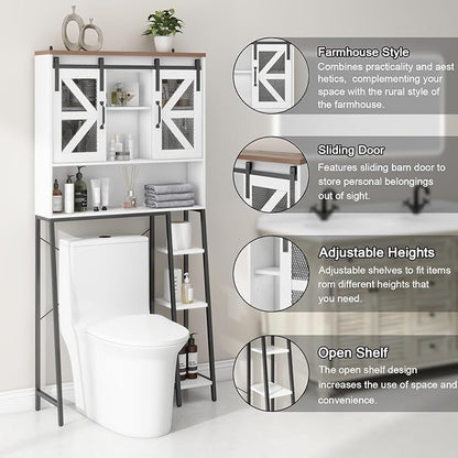 Vabches Over The Toilet Storage Cabinet, Farmhouse Storage Cabinet Over Toilet with Sliding Barn Door，Home Space-Saving Toilet Rack, for Bathroom, Restroom, Laundry White