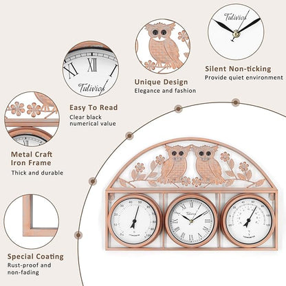 26Inch Large Outdoor Clock,Waterproof Wall Clock with Thermometer and Hygrometer Combo,Weatherproof Non-Ticking Battery Operated Decor Clock for Patio,Garden,Pool,Porch,House Warming Gifts