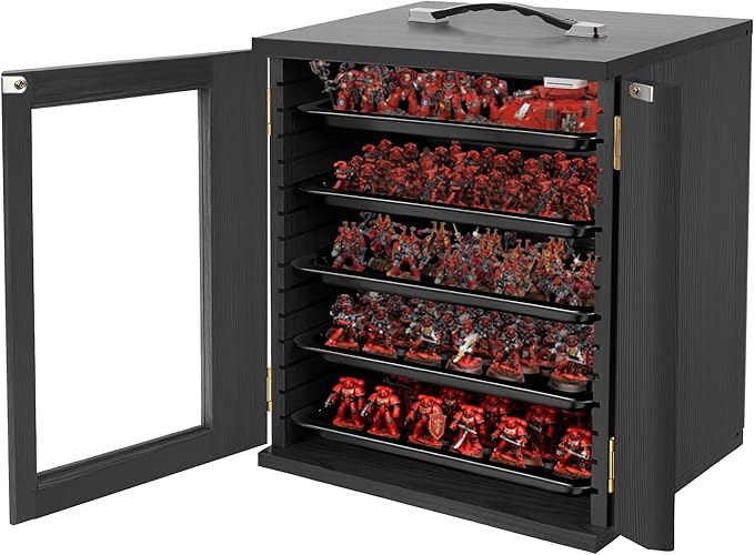 WELIDAY Miniature Storage Case for Collectibles, Miniature Display Cases with Magnetic Door and 6 Trays, Clear View Miniatures Transport Case (Black)
