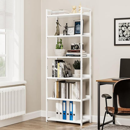 NUMENN Bookshelf, 6 Tier Bookshelves, Home Office Bookcase Shelf Storage Organizer, Free Standing Storage Shelving Unit for Bedroom, Living Room and Home Office, White
