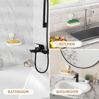 LEVERLOC Soap Holder Suction Cup for Shower, 2 Pack Bar Soap Dish Holder for Shower Wall Mounted NO-Drilling, Plastic Self Draining Removable Vacuum Suction for Bathroom Bathtub Sink