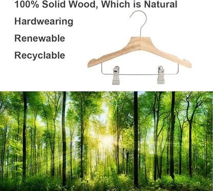 Natural 12.7" Ultra-Thin Wooden Children Closet Clothes Clips Hangers 20PCS Wood Baby Kids Coat Hangers for Infant Toddler Newborn Jumpsuit Pants Skirts Jeans Space Saving Heavy Duty Durable