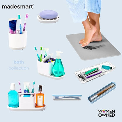 madesmart Large Shower Tote with Soft Grip Handle, Frosted Blue | Plastic basket, dorm bathrooms, shampoo, soap, razors, cleaning supplies, under sink storage