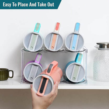 Design for Stanley 40 OZ & Large Bottles & Tumblers with Handle, Acrylic Water Bottle Organizer - Stackable Clear Wine Rack, Cup Holder for Home Kitchen Pantry Shelf Countertop Cabinet, 2 Tier Hold 6