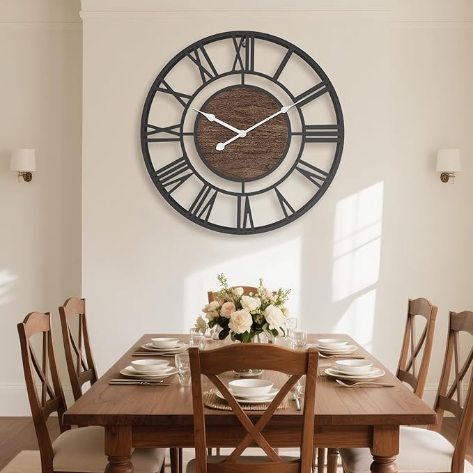 14 Inch Large Wall Clocks for Living Room Decor,Big Silent Battery Operated Metal Wall Clock,Rustic Modern FarmhouseArabic Numerals Wall Clock for Kitchen,Office,Bedroom,Dinng Room