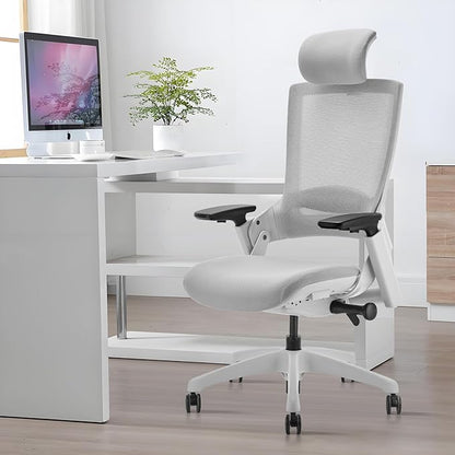 CLATINA Ergonomic High Swivel Executive Chair with Adjustable Height Head 3D Arm Rest Lumbar Support and Upholstered Back for Home Office Gray Mesh 2 Pack